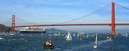 Queen Mary 2 approaches the Golden Gate Bridge