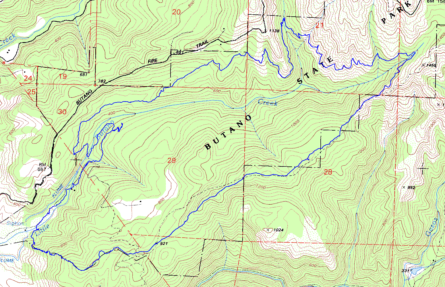 Butano hike topographic map