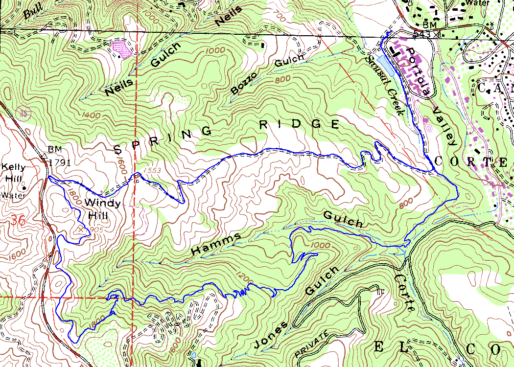 Windy Hill Hike Topographic Map