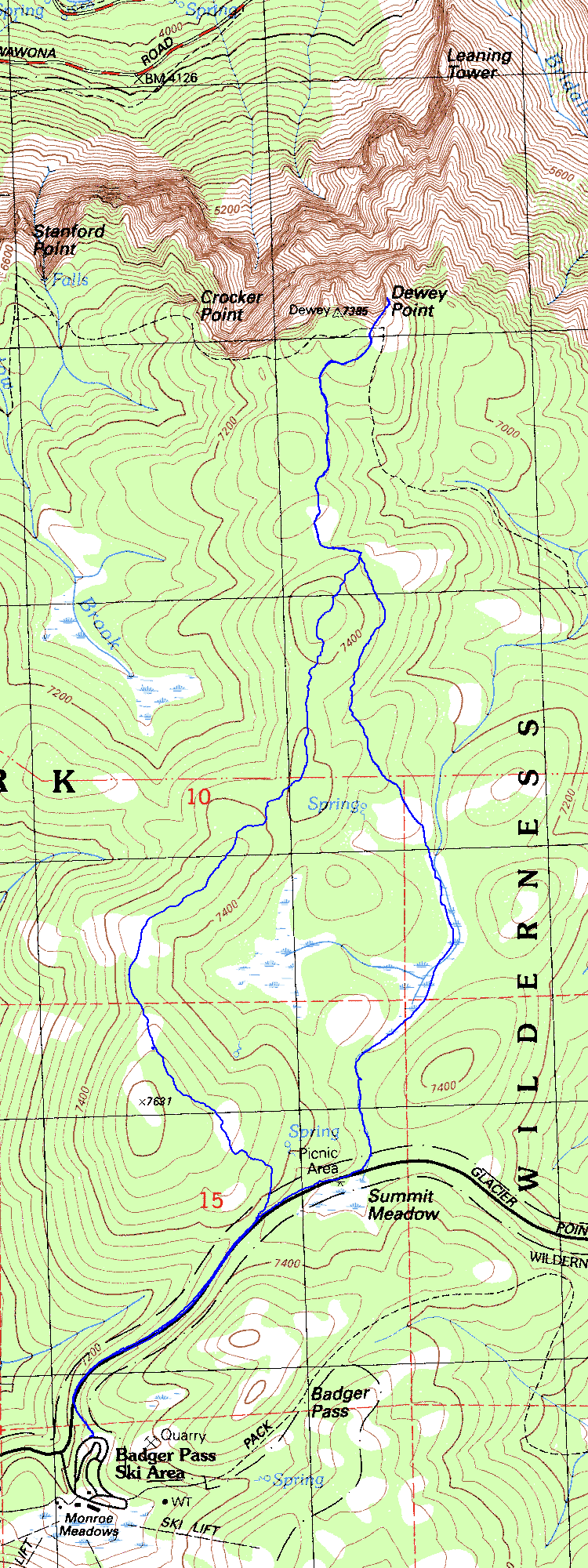 Dewey Point hike topographic map