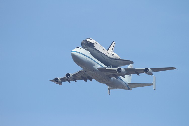 Space Shuttle Endeavour approaches Moffett Field