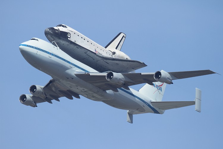 Space Shuttle Endeavour over Moffett Field