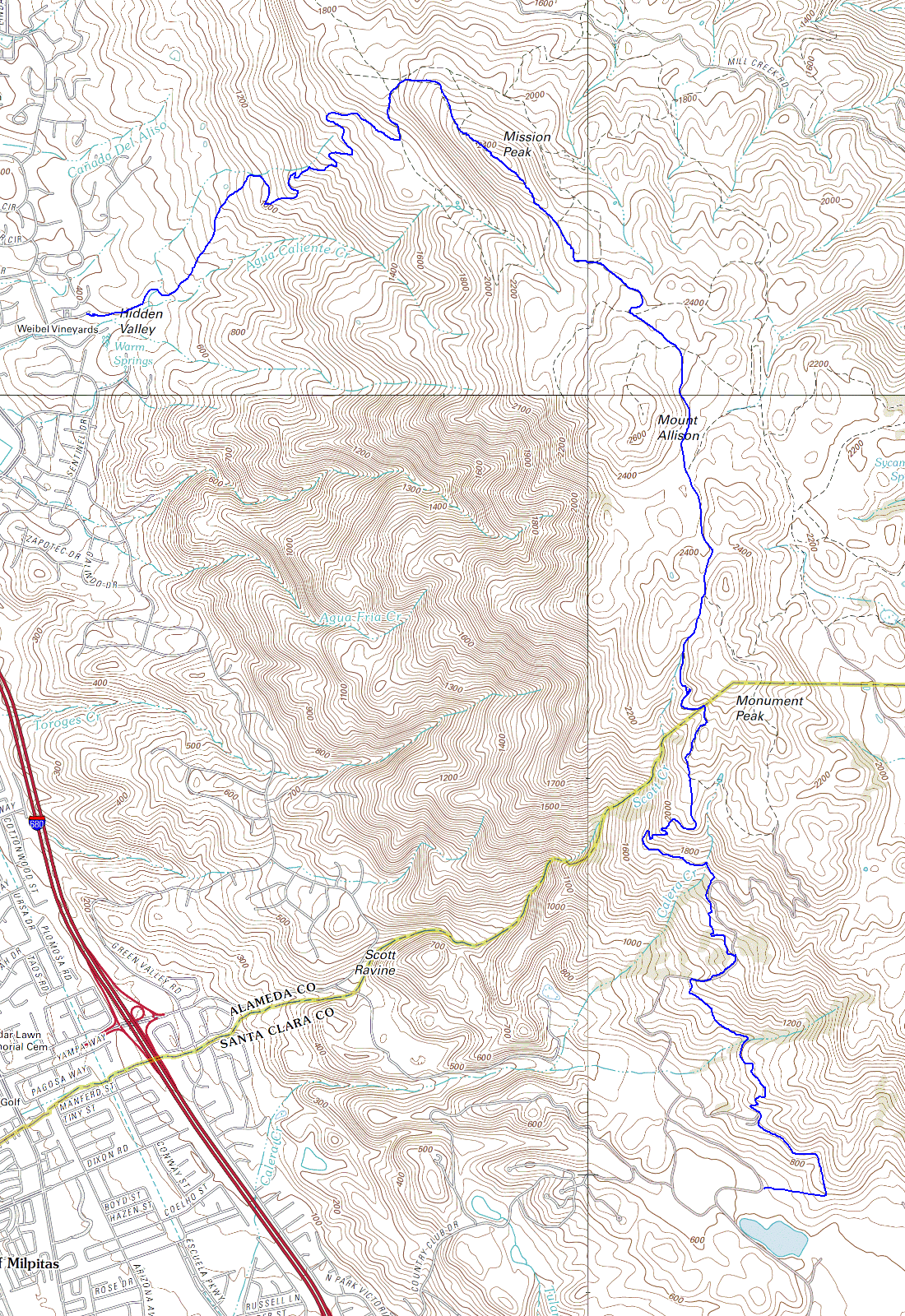 Monument Peak - Mission Peak Topo Map