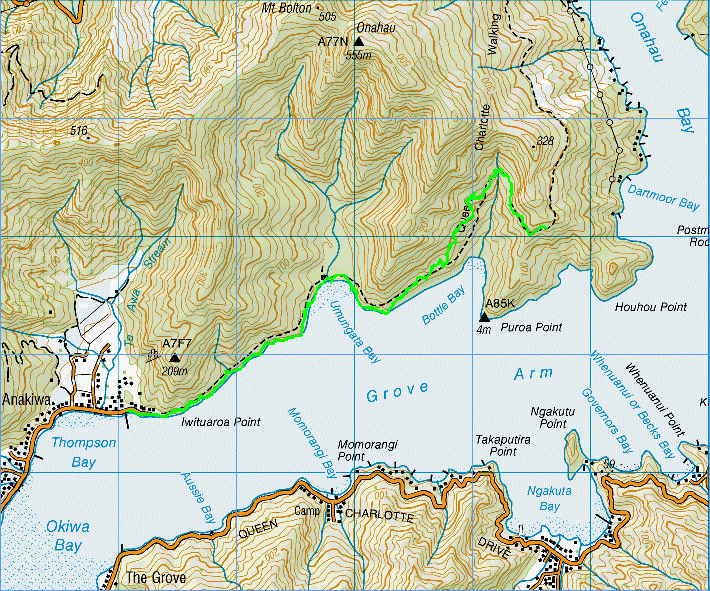 Queen Charlotte Track topo map