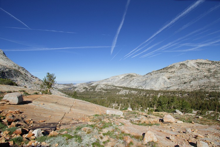 Con-trails over Tuolumne Meadows