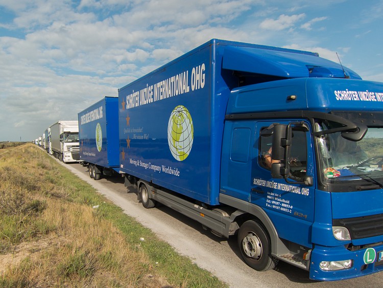 Trucks waiting for the Dunkirk-Dover ferry