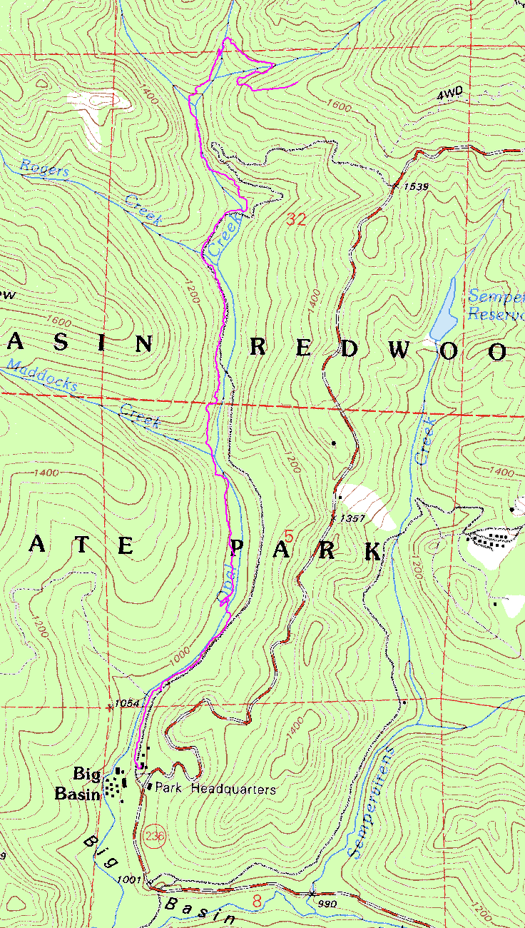 Big Basin hike topographic map