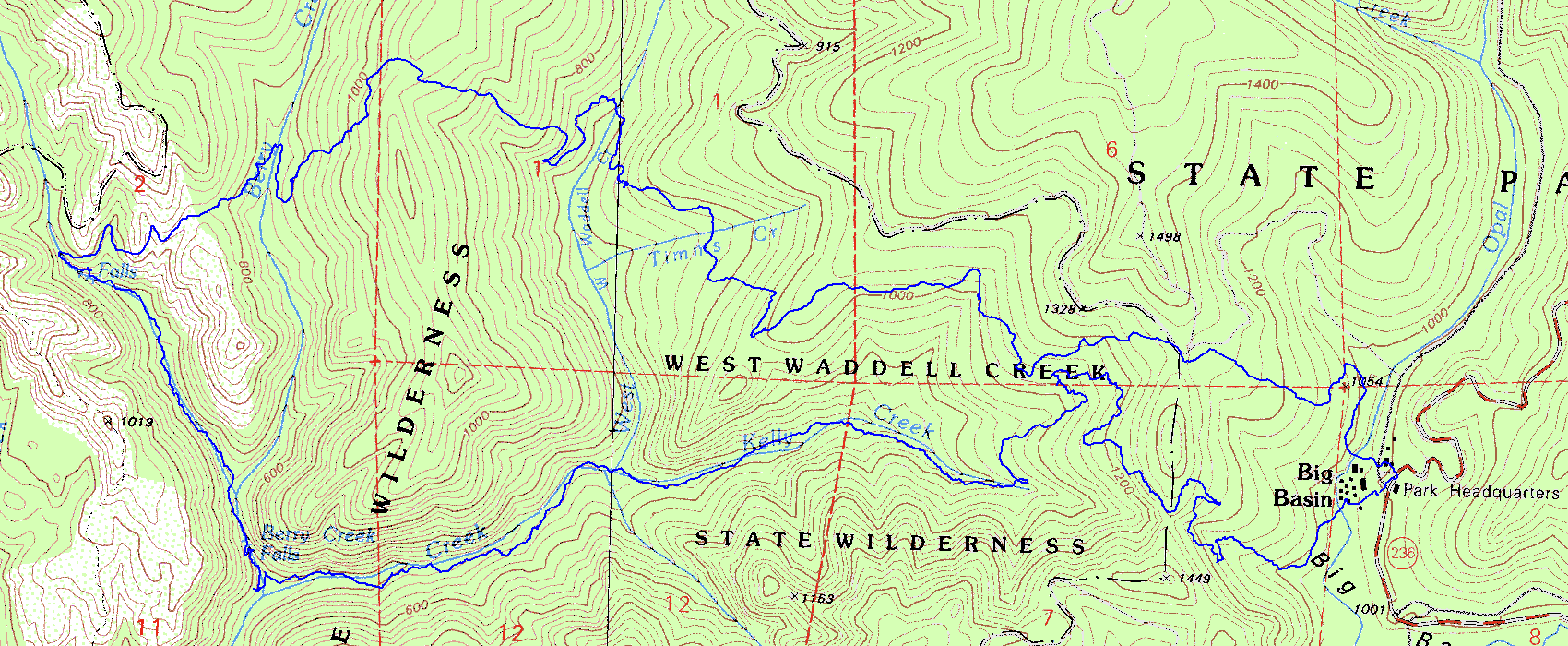 Big Basin hike topographic map