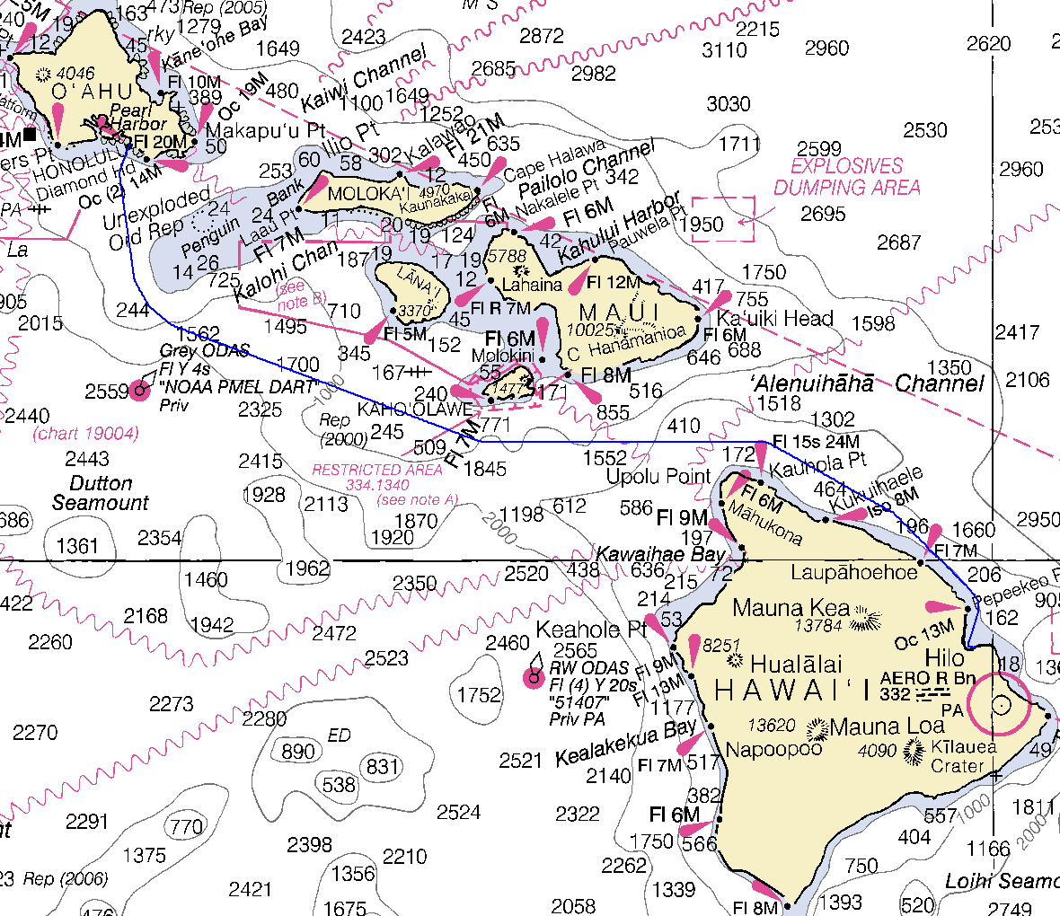 Hilo to Honolulu Sailing Chart