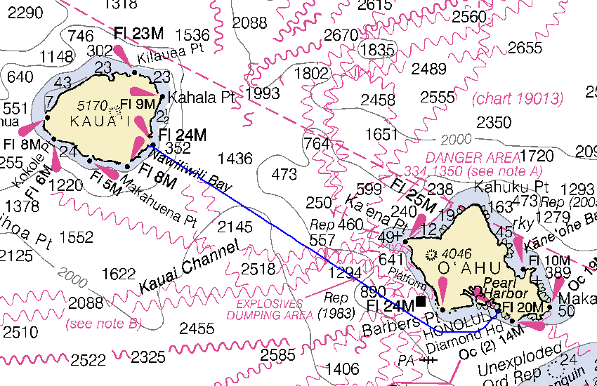 Honolulu to Nawilwili Bay Sailing Chart