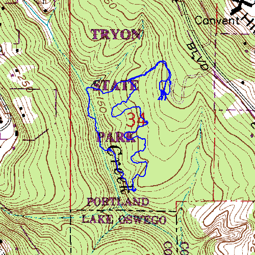 Tryon Creek topo map
