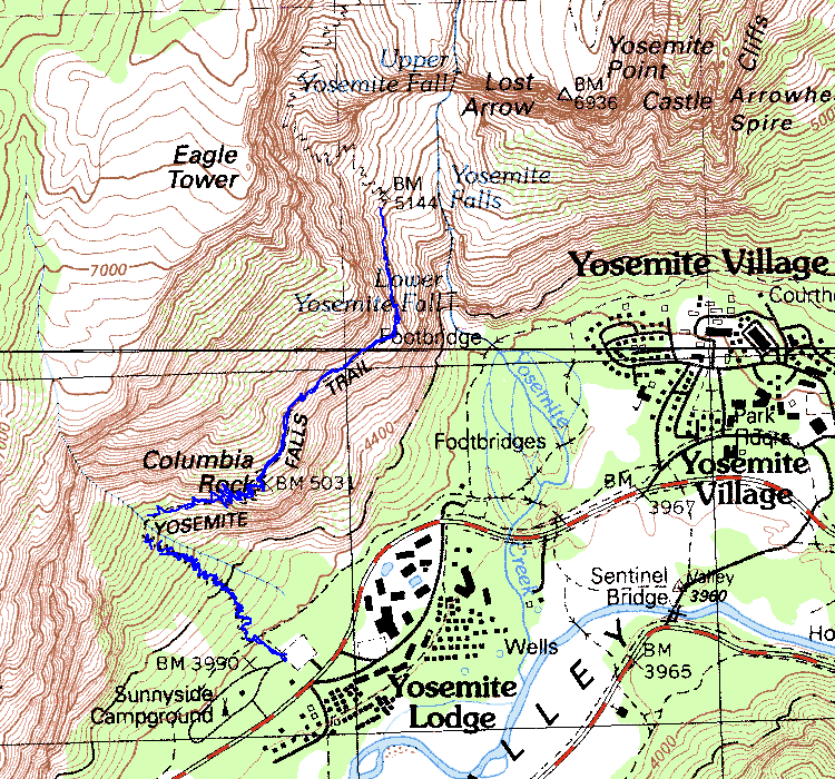 Upper Yosemite Falls Topographic Map