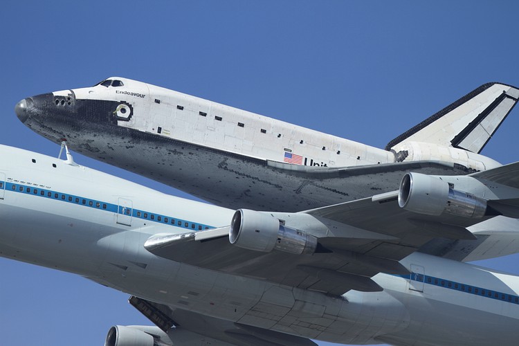 Space Shuttle Endeavour over Moffett Field