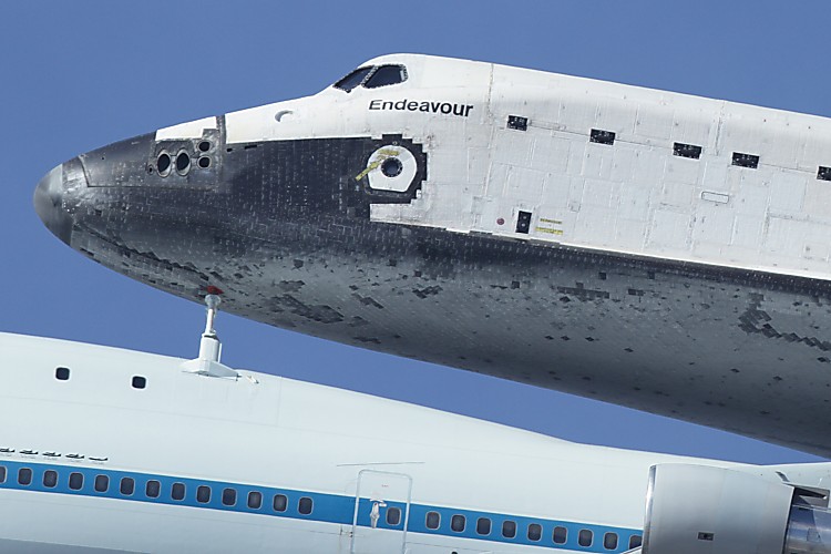 Space Shuttle Endeavour over Moffett Field
